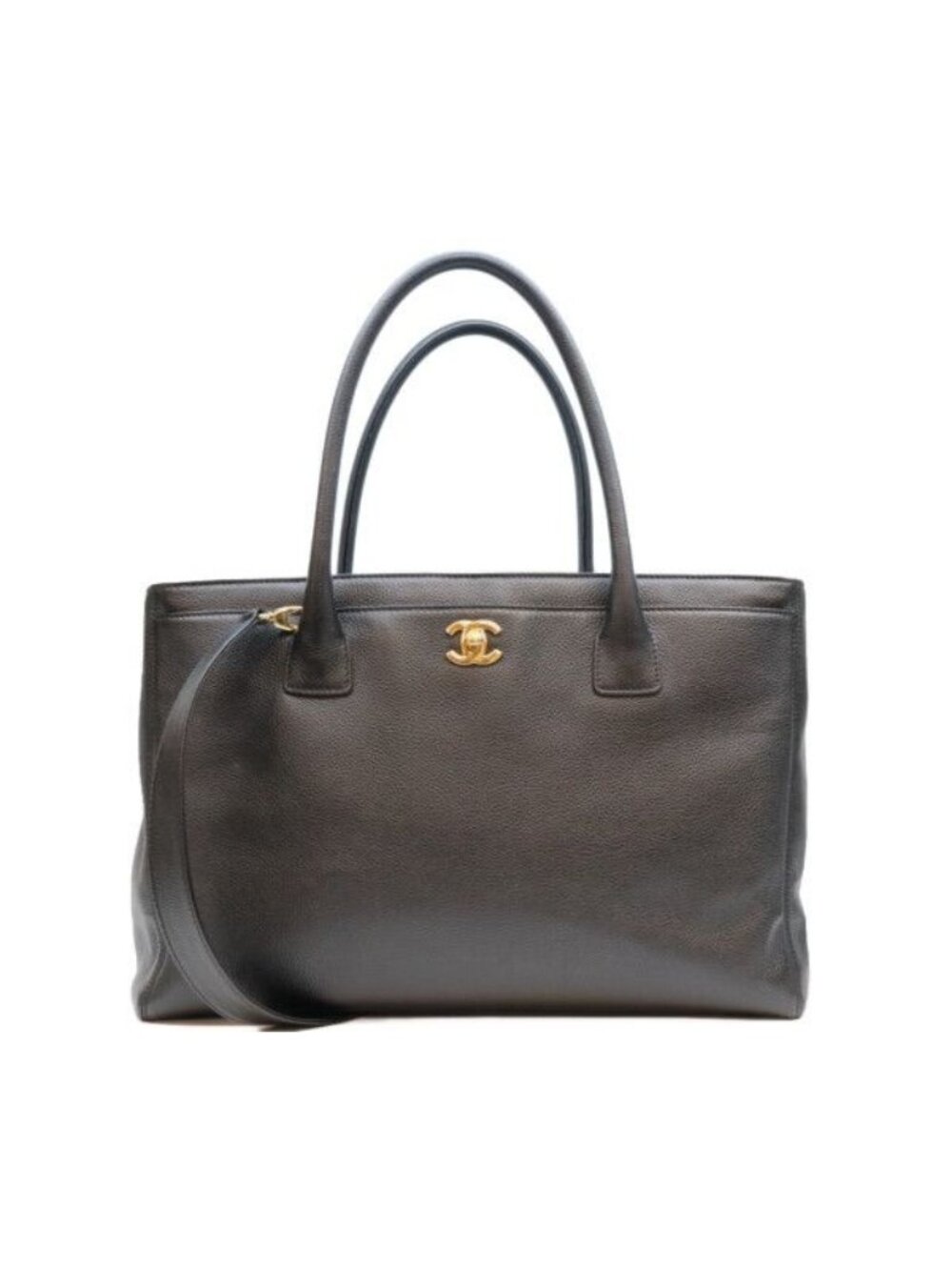 Chanel Black Grained Calfskin Gold 2-Way Executive Tote Bag
